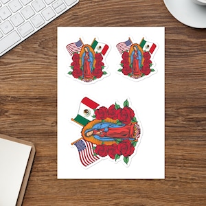 La Virgen de Guadalupe with flags of the USA and Mexico, Sticker sheet