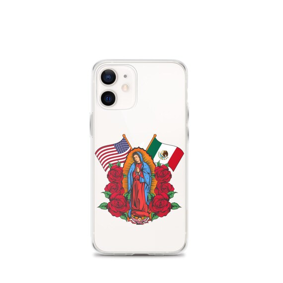 Virgen De Guadalupe With Mexican Flag and US Flag iPhone Case