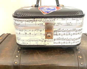 Upcycled Train Case 1940s Musical Themed Keepsake Case Photo Case