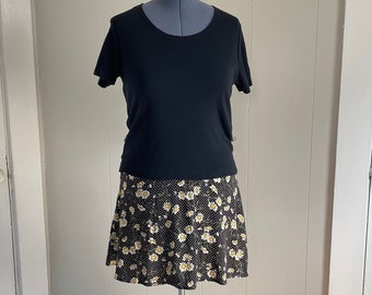Vintage 90s black tee shirt dress with daisy mini skirt