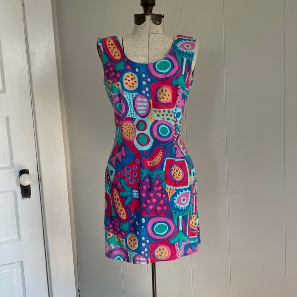 Vintage 80s 90s wildly colorful summer minidress by Big Hed designs