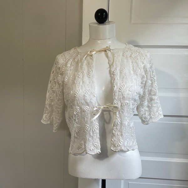 Antique ivory lace boudoir bed jacket
