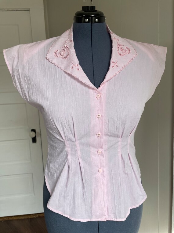 Vintage 1980s light pink 40s-inspired cap sleeve … - image 3