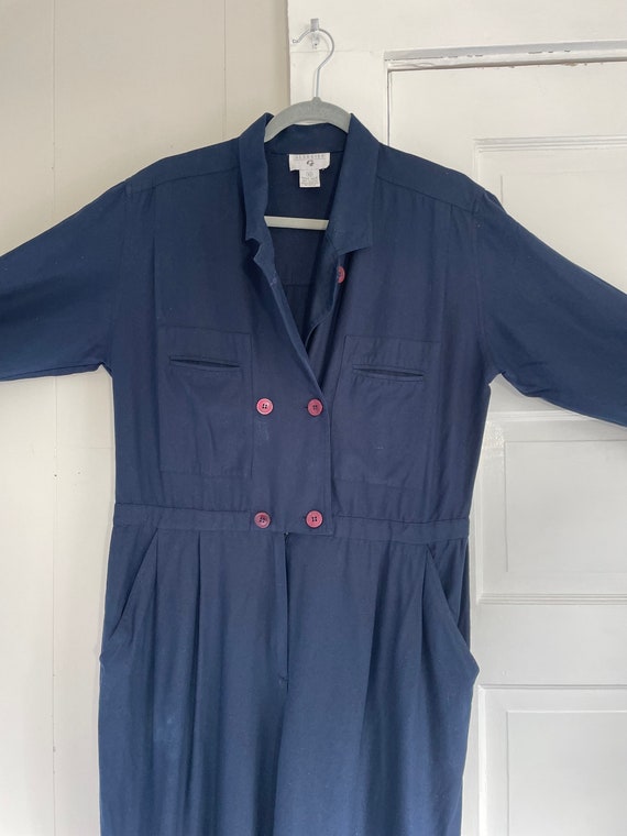 Vintage 1990s navy blue raw silk jumpsuit