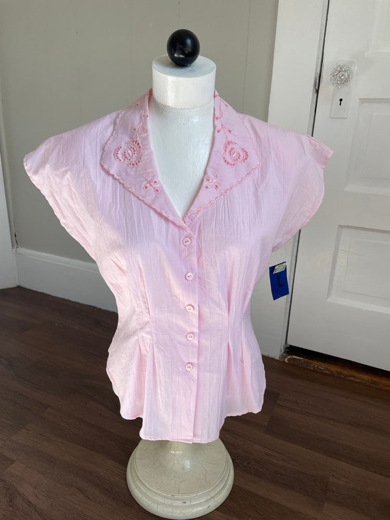 Vintage 1980s light pink 40s-inspired cap sleeve … - image 1