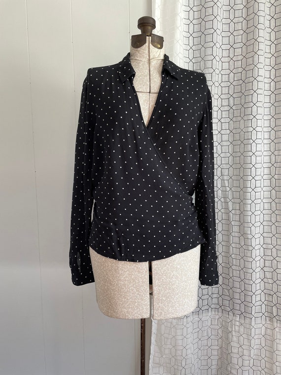Vintage silk wrap blouse - 1990s Ann Taylor - blac