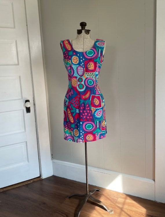 Vintage 80s 90s wildly colorful summer minidress b