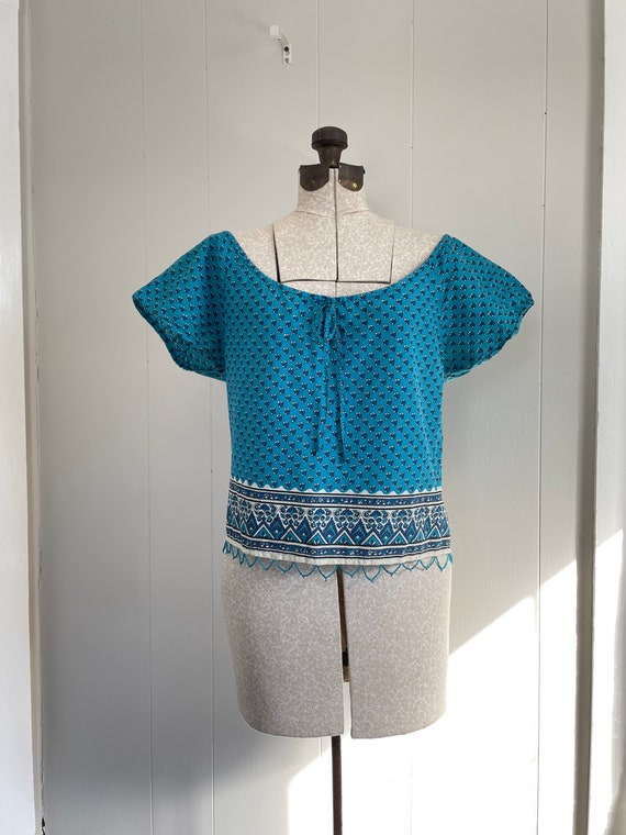 Vintage 90s Beaded blue Indian cotton shirt