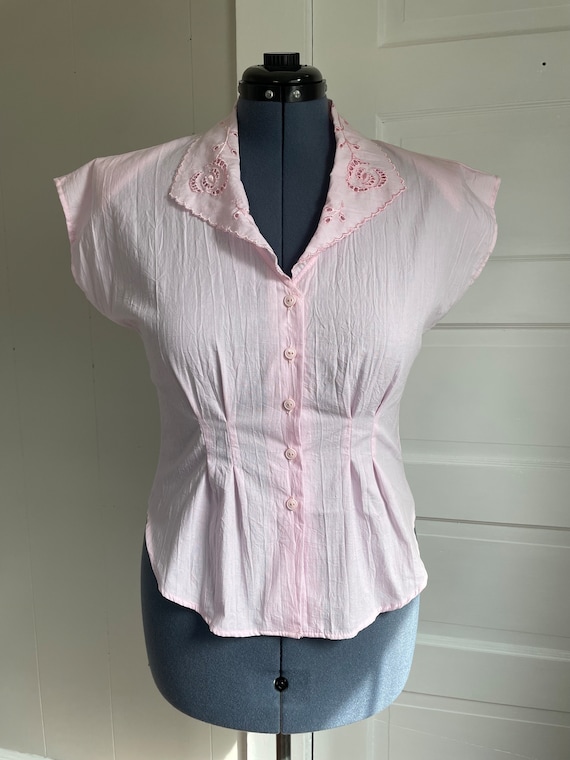 Vintage 1980s light pink 40s-inspired cap sleeve … - image 2