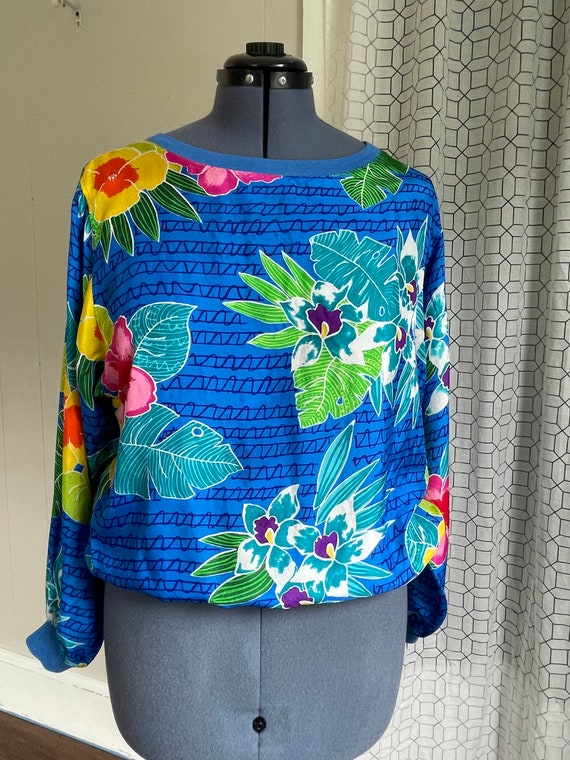 Vintage 1980s tropical silk top - image 2