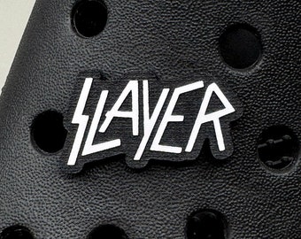 Slayer Band Logo Clog Charm - Croc White with Black Background