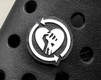 Rise Against Clog Charm - Croc Jibbitz Fist Heart Rise Up Punk White with Black Background