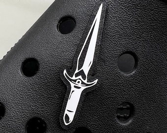 Dagger Knife Clog Charm - Traditional Tattoo Jibbitz Croc White with Black Background