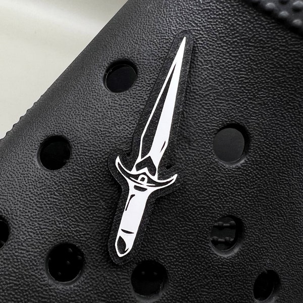 Dagger Knife Clog Charm - Traditional Tattoo Jibbitz Croc White with Black Background