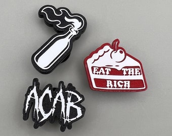 Riot 3-Pack - ACAB Eat the Rich Molotov Cocktail - Crocs Cops Capitalism White Red Black