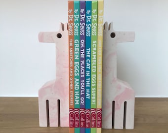 Pink marble effect concrete Giraffe Bookends | Childrens Bookends | Nursery decor | Safari animals | Buy singly or as a pair | Baby gift