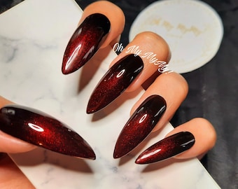 BITTEN Press-on Nails| Halloween nail| fang nail| Sexy nail| Black Red Nail| Fake Nails| Custom Gel nail| Glue On Nails Art| Gift for her