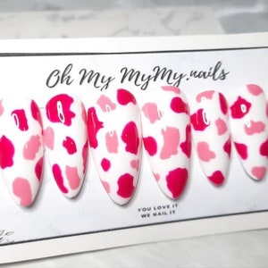 PINK COW Nails Set | Pink nails|  Luxury Press On Nails| Hand painted| Fake Nails| Custom Gel Polish nails| Glue On Nails| Gift for her