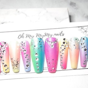 RAINBOW SHINE Press-on Nails| Fake Nails| Glue on nail|False nails|Luxury Nail|Ombre Nail| Pride nail| Hand painted|Custom Nail|Gift for her