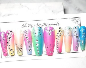 RAINBOW SHINE Persnagels| Nepnagels| Lijm op nagel|Kunstnagels|Luxe nagel|Ombre nagel| Trots nagel| Handgeschilderd|Aangepaste nagel|Cadeau voor haar