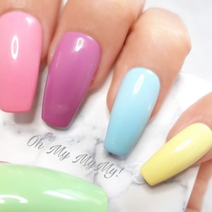 PASTEL SKITTLES Nails Set Pastel Spring Nails Pastel Easter NailsSolid Color NailLuxury Press On Nail Pastel Rainbow NailGift for her image 1