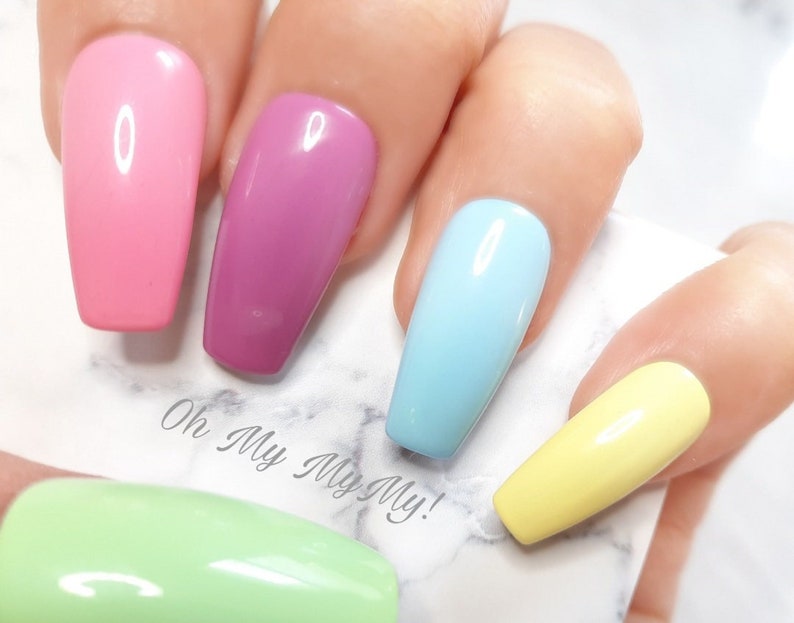 PASTEL SKITTLES Nails Set Pastel Spring Nails Pastel Easter NailsSolid Color NailLuxury Press On Nail Pastel Rainbow NailGift for her image 1