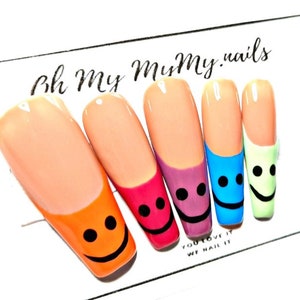 SMILEY Nails Set Happy face press on nails Solid Color Nail French tip nails Luxury Press On Nail Rainbow Nail Gift for her image 7