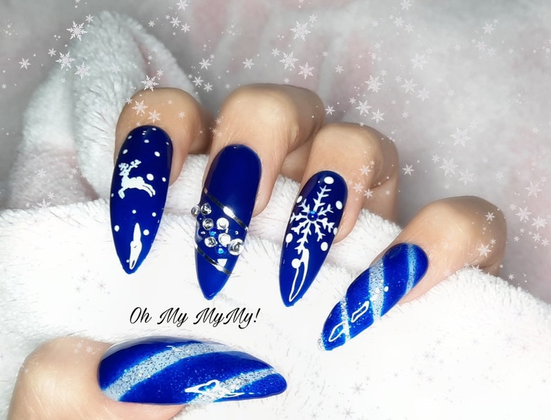 BLUE SHIMMER Set Christmas Nails Winter Nails Press on - Etsy