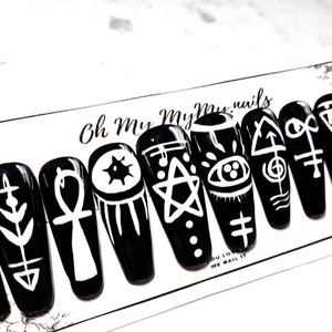 BLACK MAGIC SPELL Nails Set| Sigil Nails| Occult signs| Gothic nails| Black Witchy Nails|Geometry Hand painted|Luxury Press Ons|Gift for her