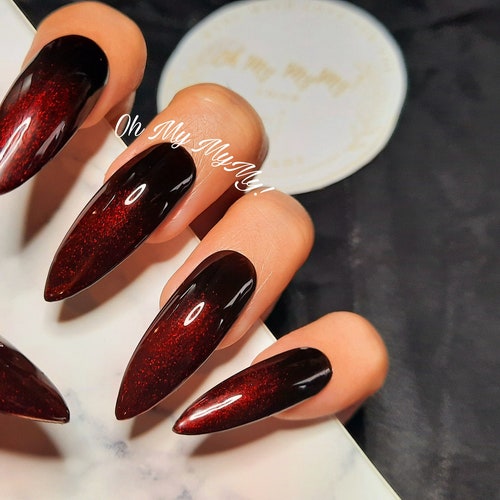 Luxury Black With Red Foil Gel Polished Press on Nail - Etsy