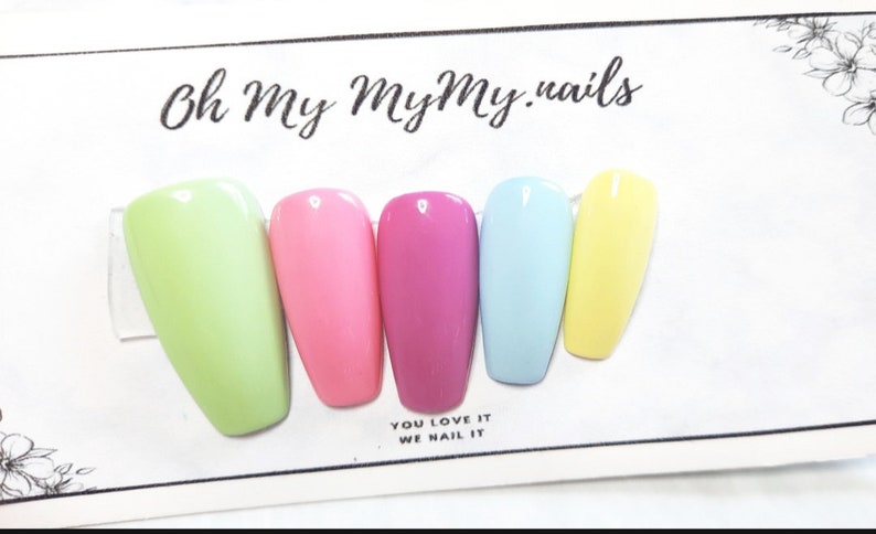 PASTEL SKITTLES Nails Set Pastel Spring Nails Pastel Easter NailsSolid Color NailLuxury Press On Nail Pastel Rainbow NailGift for her image 5