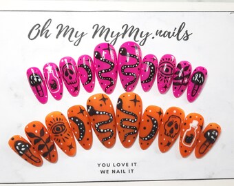 WITCHY Nails Set| Halloween nail| Luxury Press On Nails| Hand painted| False Nails| Custom Gel Polish nails| Glue On Nails Art| Gift for her