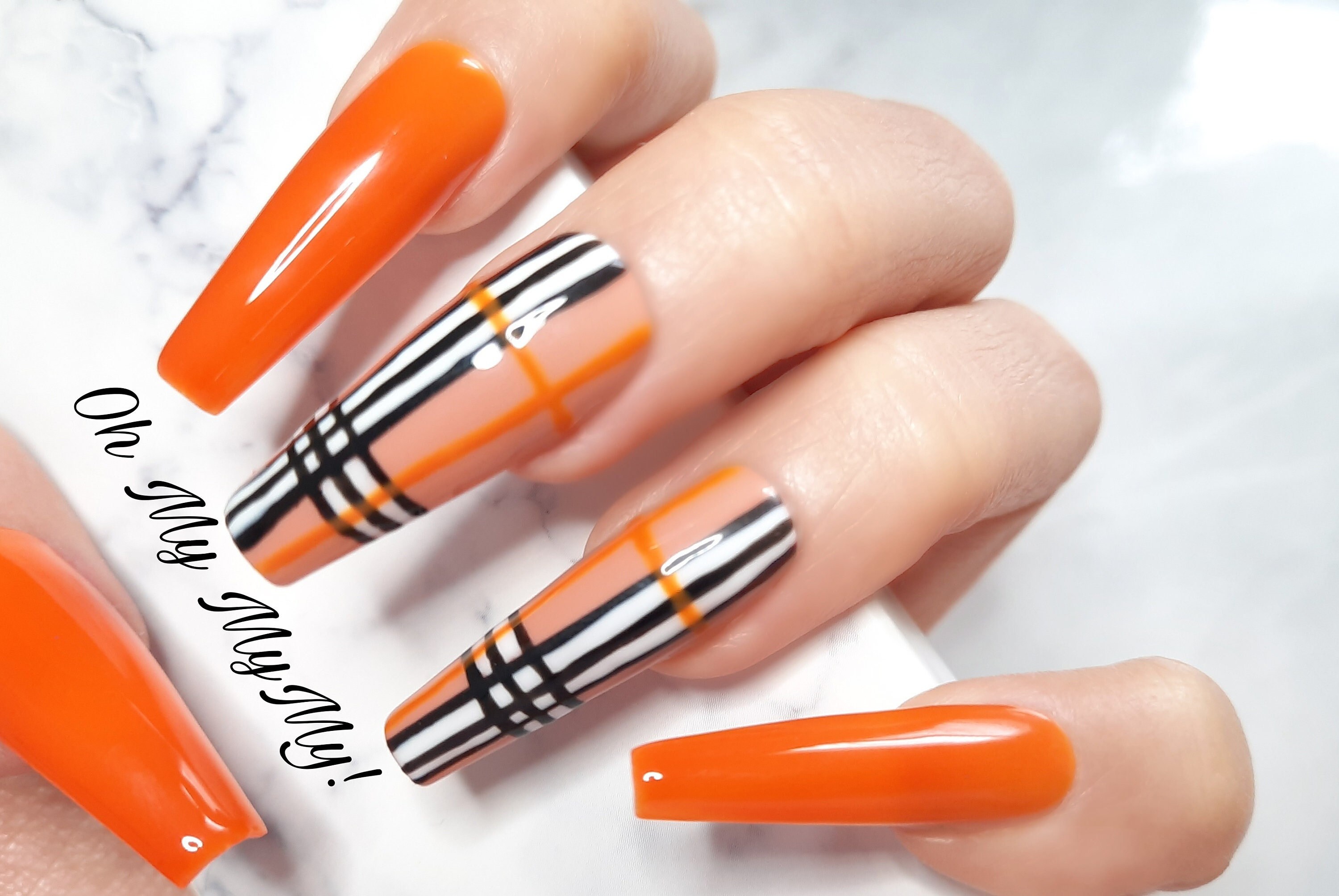 FLANNEL Set Orange Plaid Nails Fall Nails Classy Nails - Etsy