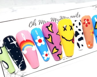 AESTHETIC Press-on Nails| Spring Nails| Summer Nails|Fake Nails|Glue on nails| False nails|Luxury Nail|Hand painted|Custom Nail|Gift for her