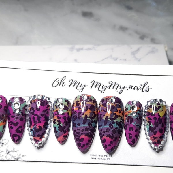 RAINBOW LEOPARD Press-on Nails| CHEETAH Fake Nails| False Nails| Spring nail| Summer nails| Custom Gel Polish| Glue On Nails|Gift for her