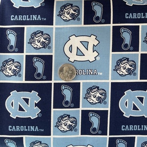UNC Tarheels 100% Cotton Fabric Block Print FREE SHIPPING