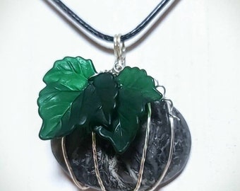 Wire Wrapped Larvikite Pumkpin Necklace