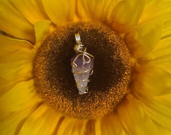 Silver wire wrapped Dragons Tooth Amethyst Pendant