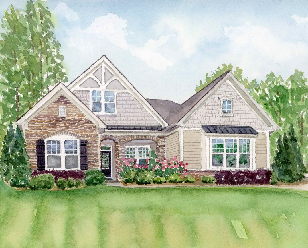 Hand Painted Watercolor House Portrait, Custom Watercolor Portrait From ...