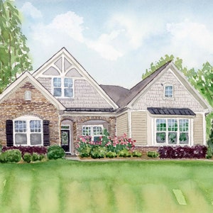 Hand Painted watercolor House Portrait, Custom watercolor portrait from photo, First House Gift, Realtor Gift