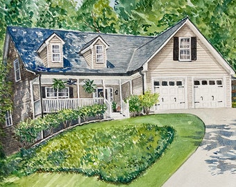 Custom Watercolor House Portrait from photo, Handmade, House illustrations, Realtor Gift