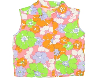 1970s Vintage Floral Cropped Collar Top Size XXS