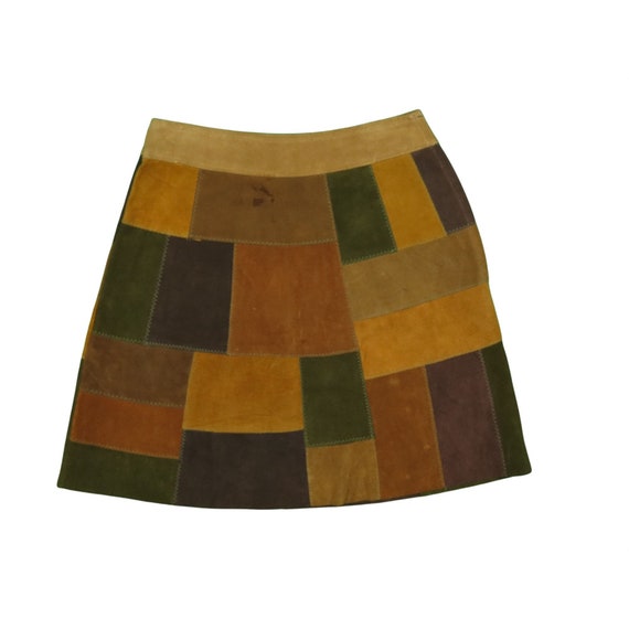 1960s Vintage Patchwork Suede Skirt Sz. 24 - image 2