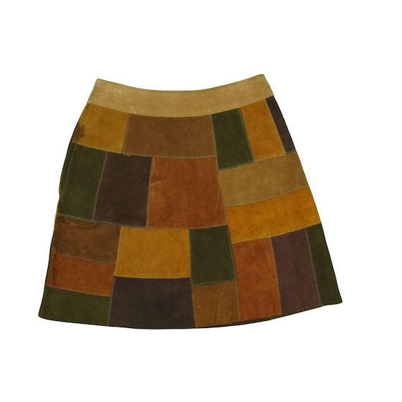 1960s Vintage Patchwork Suede Skirt Sz. 24 - image 1