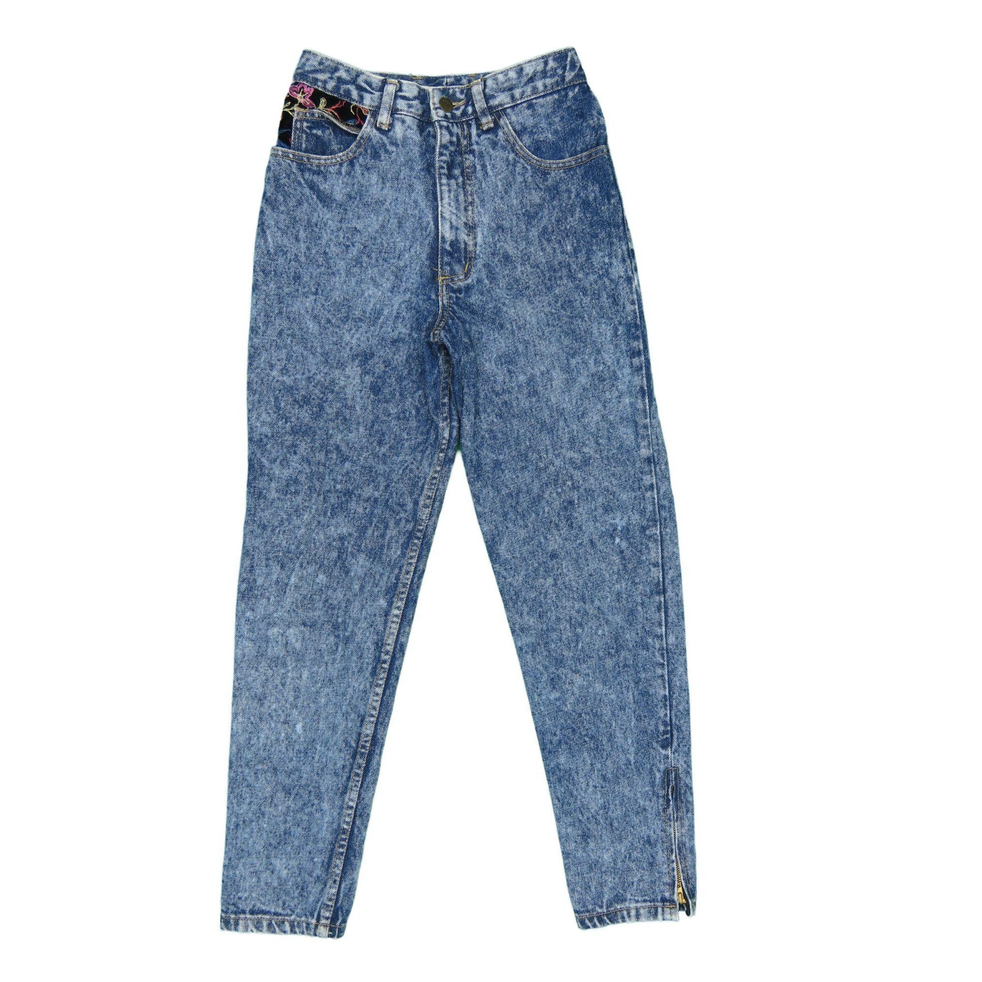1980s Vintage Guess Acid Wash Floral Embroidered Panel Jeans 24x27