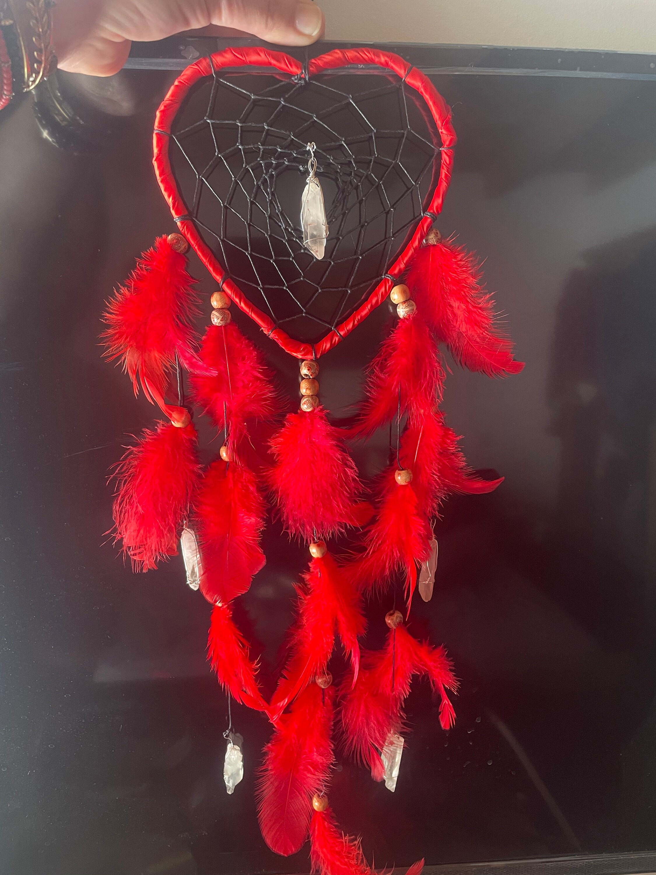 Attrape Rêve Cœur avec Pointes de Cristal Roche
