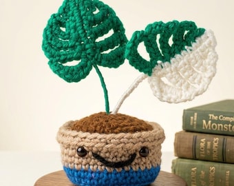 Crochet Monstera Albo Plant | Plant Lover Gift | Amigurumi Plant | Cute Office Decor | Cute Desk Decor | Handmade Forever Plant