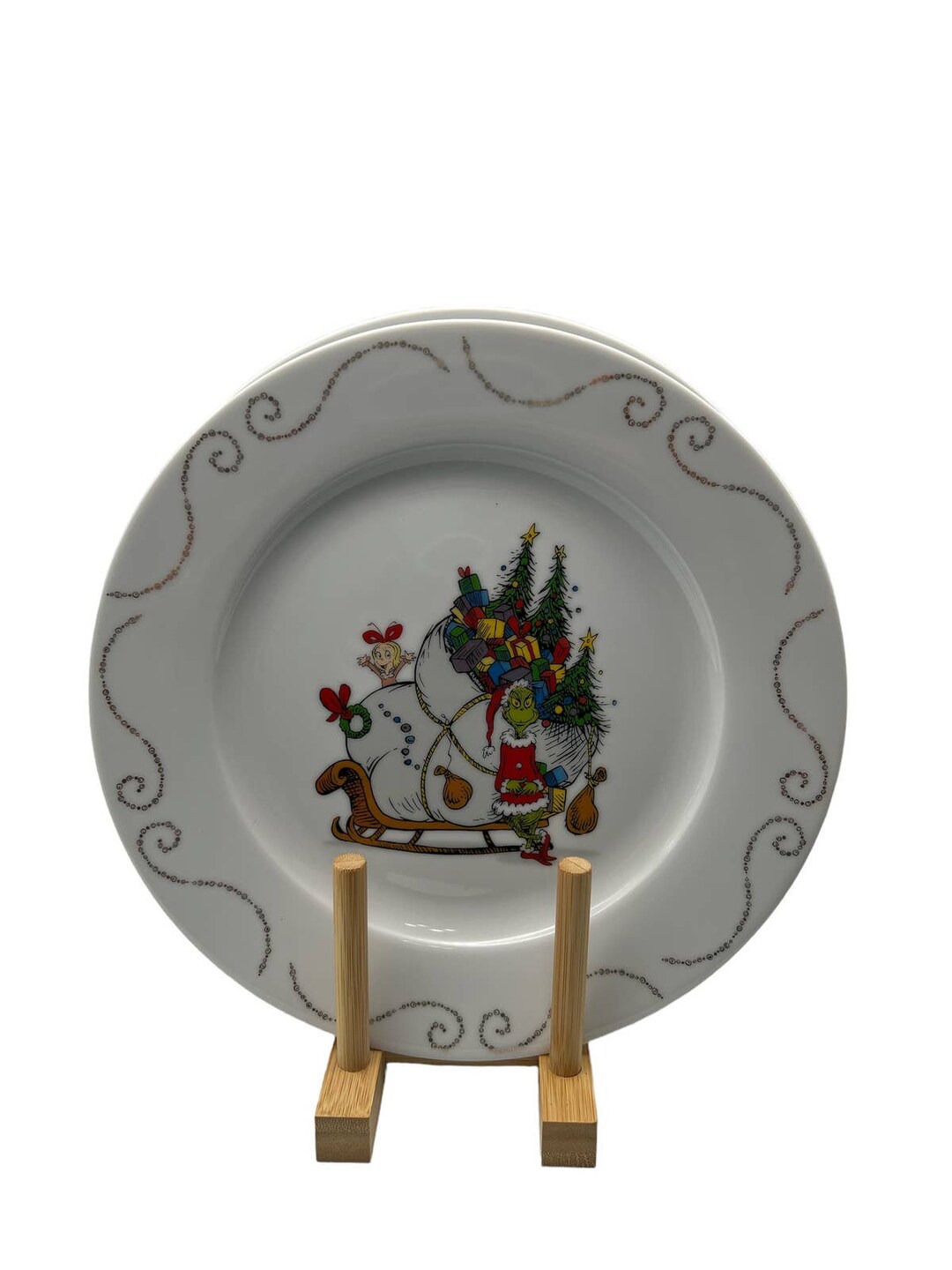 Dr Seuss the Grinch Dinner Plates With Sleigh Set of 4 Etsy