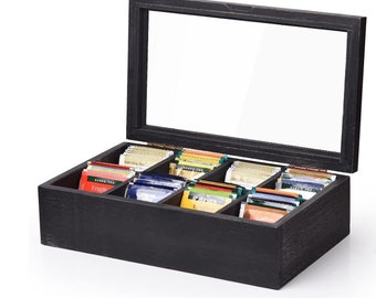 Personalized/ Custom Premium 8 Slot Bamboo Tea Box with 5 color options. (Sugar, Jewelry, Storage, Spices, Organizer etc.)