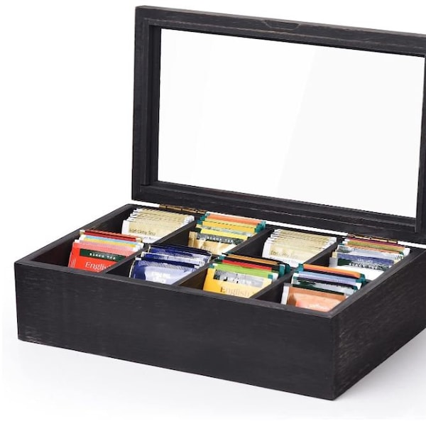 Personalized/ Custom Premium 8 Slot Bamboo Tea Box with 5 color options. (Sugar, Jewelry, Storage, Spices, Organizer etc.)